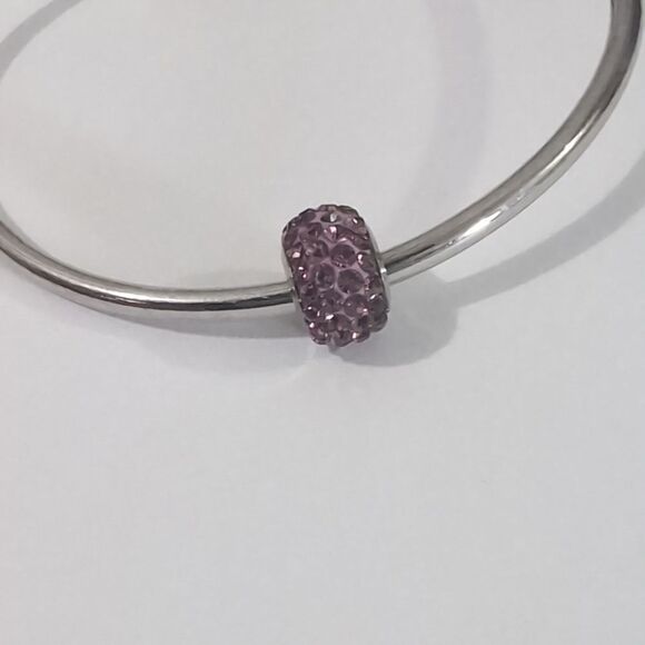 Silver Purple with Purple Rhinestones Charm for Pandora Style Bracelet - Picture 2 of 3